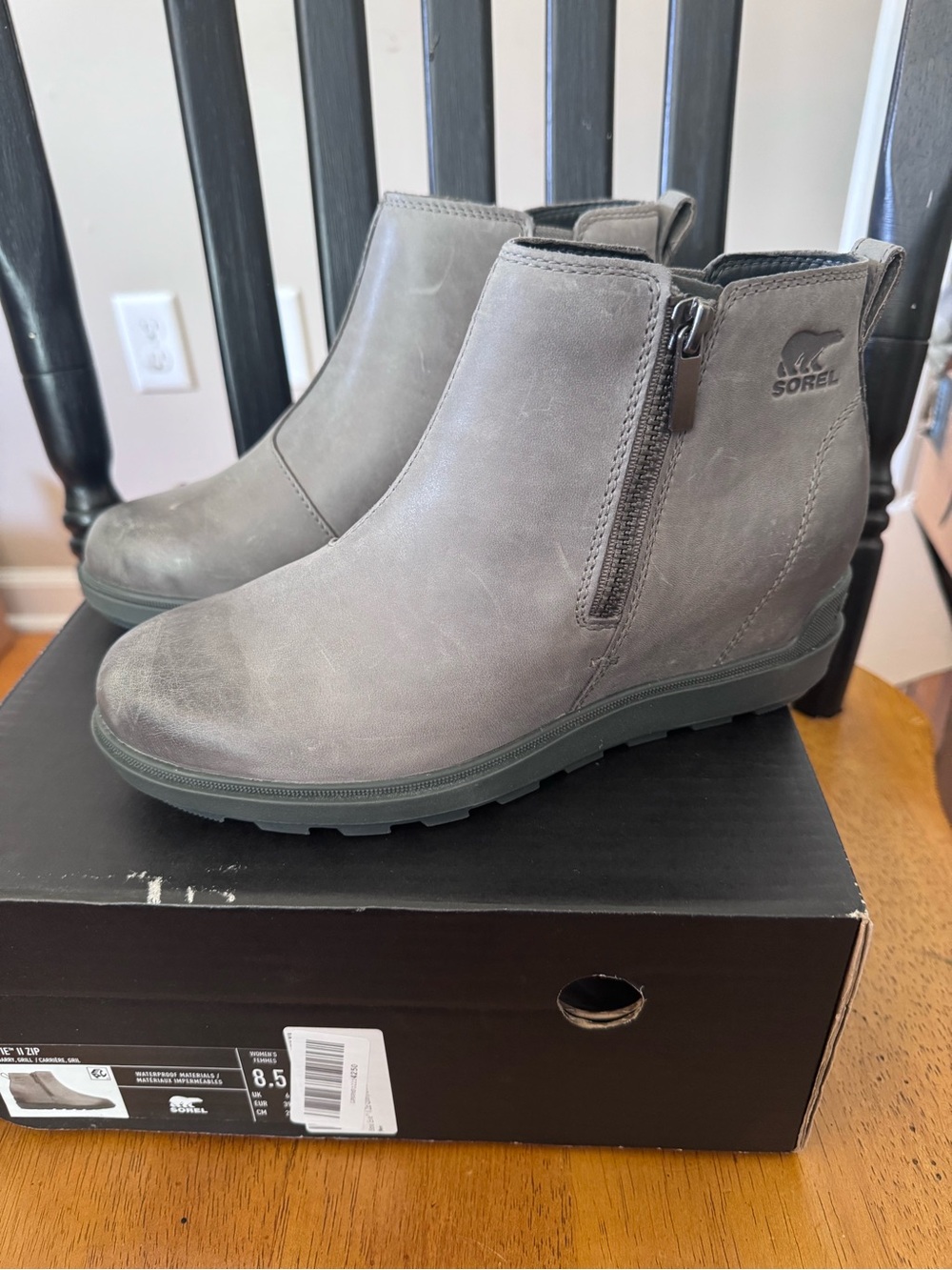 Sorel Evie II Zip Wedge Ankle Boots in Quarry Grey Women’s 8.5 NIB Waterproof